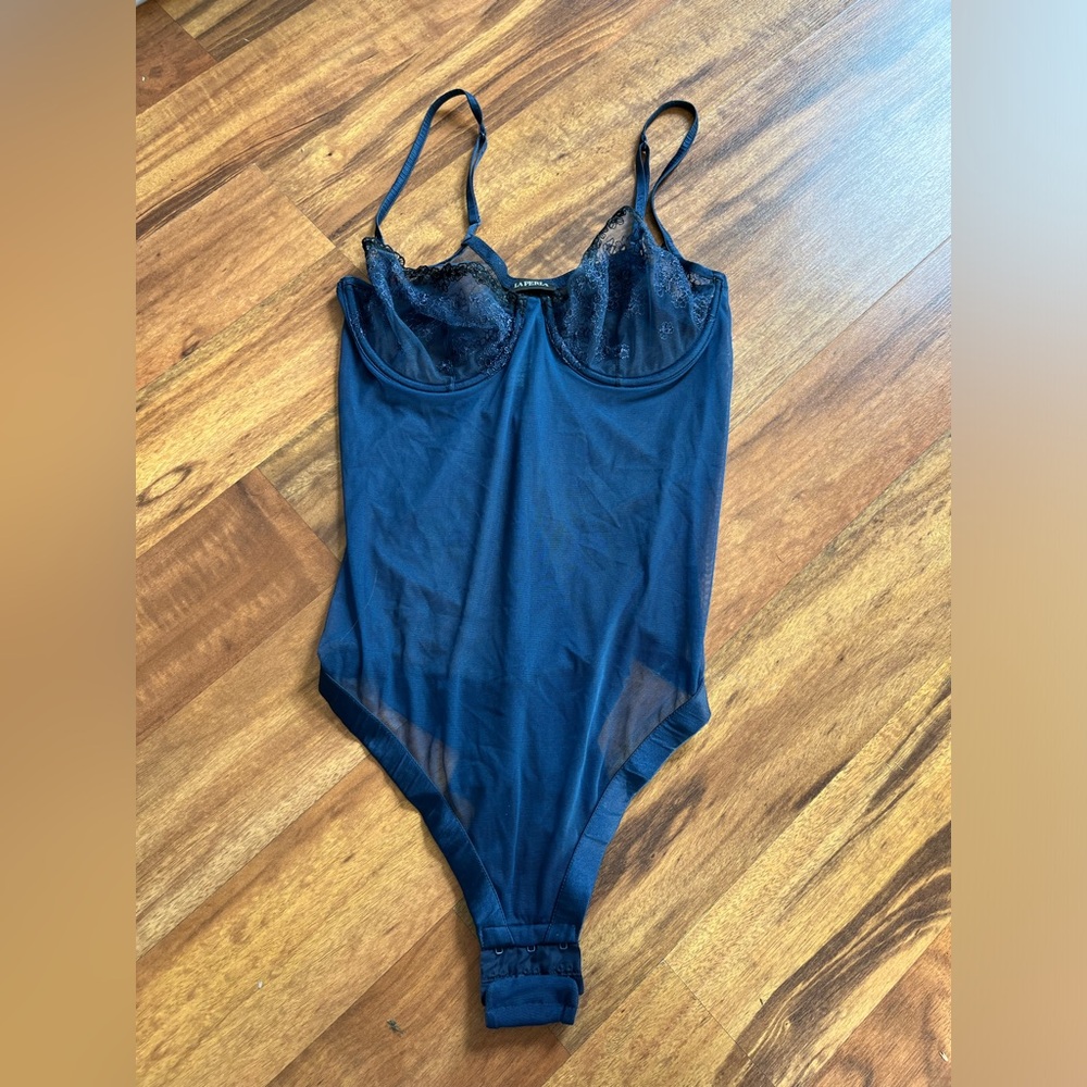 La Perla blue mesh lace underlined bodysuit 36b